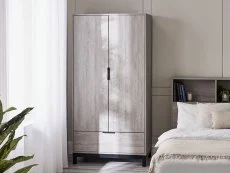 Julian Bowen Julian Bowen Bali Grey Oak 2 Door 1 Drawer Wardrobe