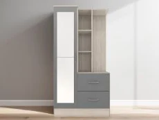 Seconique Seconique Nevada Grey Gloss and Oak 1 Door 2 Drawer Mirrored Shelving Wardrobe