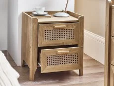 Julian Bowen Sydney Oak and Rattan Effect 2 Drawer Bedside Table