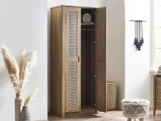 Julian Bowen Sydney Oak and Rattan Effect 2 Door Wardrobe