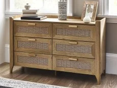 Julian Bowen Julian Bowen Sydney Oak and Rattan Effect 3+3 Drawer Chest of Drawers