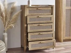 Julian Bowen Sydney Oak and Rattan Effect 5 Drawer Chest of Drawers