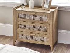 Julian Bowen Julian Bowen Sydney Oak and Rattan Effect 3 Drawer Chest of Drawers