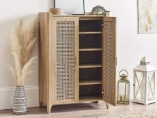 Julian Bowen Sydney Oak and Rattan Effect 2 Door Shoe Cabinet