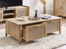 Julian Bowen Sydney Oak and Rattan Effect 2 Drawer Coffee Table