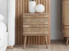 Birlea Furniture & Beds Birlea Noah Rattan and Oak 2 Drawer Bedside Table