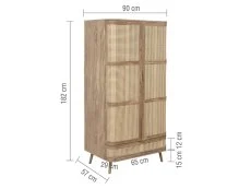 Birlea Furniture & Beds Birlea Noah Rattan and Oak 2 Door 1 Drawer Wardrobe