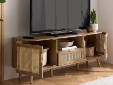 Birlea Furniture & Beds Birlea Noah Rattan and Oak 2 Door 1 Drawer TV Cabinet