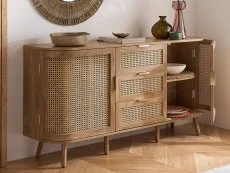 Birlea Furniture & Beds Birlea Noah Rattan and Oak 2 Door 3 Drawer Sideboard