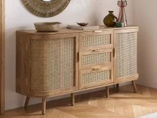 Birlea Furniture & Beds Birlea Noah Rattan and Oak 2 Door 3 Drawer Sideboard