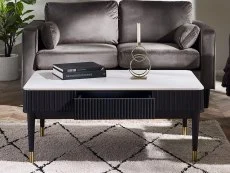 Julian Bowen Julian Bowen Louis Marble Effect and Black 2 Drawer Coffee Table