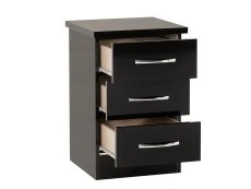 Seconique Seconique Nevada Black High Gloss 3 Drawer Bedside Table