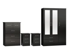 Seconique Seconique Nevada Black High Gloss 4 Piece Medium Bedroom Furniture Package