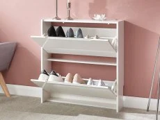 GFW GFW Sapporo White High Gloss 2 Tier Narrow Shoe Cabinet