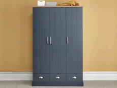 GFW Clearance - GFW Kendal Slate Blue and Oak 3 Door 3 Drawer Triple Wardrobe