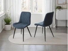 Core Products Core Aspen Diamond Stitch Set of 2 Blue Cord Fabric Dining Chairs
