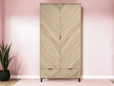 LPD Clearance - LPD Stockholm Chevron Light Oak 2 Door 2 Drawer Double Wardrobe