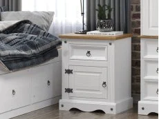 Core Products Core Corona White Wax 1 Door 1 Drawer Bedside Table