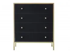 Birlea Fenwick Black Glass and Gold 4 Drawer Chest of Drawers (Assembled)