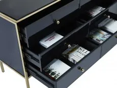 Birlea Furniture & Beds Birlea Fenwick Black Glass and Gold 6 Drawer Chest of Drawers (Assembled)