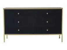 Birlea Fenwick Black Glass and Gold 6 Drawer Chest of Drawers (Assembled)