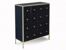 Birlea Furniture & Beds Birlea Fenwick Black Glass and Gold Merchant 12 Drawer Chest of Drawers (Assembled)