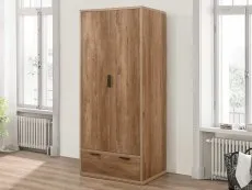 Birlea Furniture & Beds Birlea Stockwell Rustic Oak 2 Door 1 Drawer Double Wardrobe