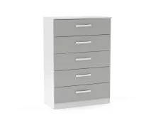 Birlea Furniture & Beds Birlea Lynx Grey High Gloss and White 5 Drawer Chest of Drawers