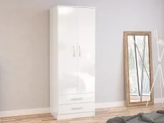 Birlea Furniture & Beds Birlea Lynx White High Gloss 2 Door 2 Drawer Double Wardrobe