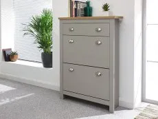 GFW GFW Lancaster Grey and Oak 2 Door 1 Drawer Shoe Cabinet