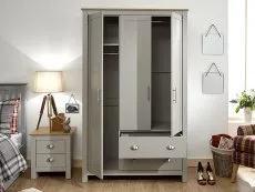 GFW Lancaster Grey and Oak 3 Door 2 Drawer Wardrobe