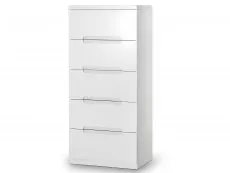 Julian Bowen Julian Bowen Manhattan White High Gloss 5 Drawer Tall Narrow Chest of Drawers