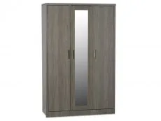 Seconique Seconique Lisbon Black Wood Grain Effect 3 Door 1 Mirror Triple Wardrobe